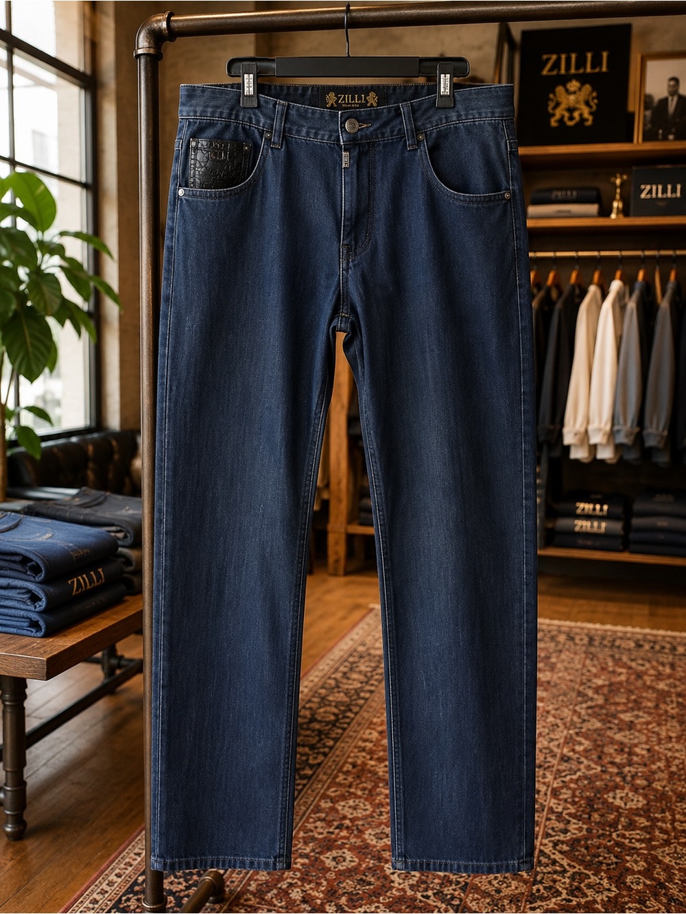 ZILLI Men’s Italian Luxury Jeans Dragon Embroidered Croc Detail 52/36